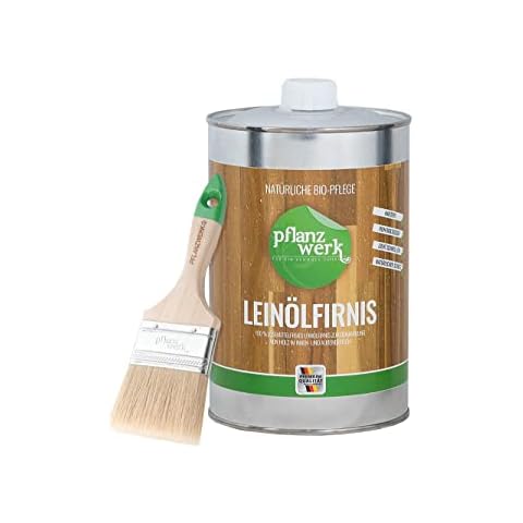 Pflanzwerk® Pflanzkübel Leinöl-Firnis Holzlasur 1 Liter + Gratis Spezial-Pinsel *100% BIOLOGISCH & VEGAN* *100% LÖSEMITTELFREIER HOLZSCHUTZ* *Made in Germany* Cover