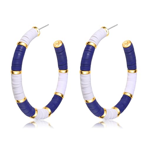 NVENF Heishi Bead Hoop Earrings for Women Rainbow Vinyl Disc Beads Circle Earring Studs Handmade Bohemia Summer Beach Earring Vacation Party Gifts