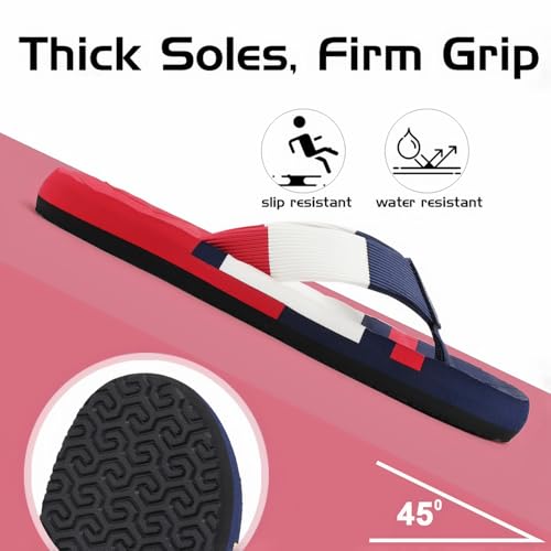Image of Duosoft Men's Flip Flops, Navy Blue & Beige, Anti-Skid Rubber Sole, Superior Shock Absorption, Strong Arch Support, Super Soft