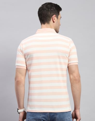 Image of Monte Carlo Mens Striped Polo Collar Half Sleeve Cotton Blend Casual T-Shirt (224064107)