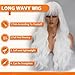 Vomella Long Wavy White Wigs for Women 26 Inch White Wig with Bangs Natural Looking Synthetic Heat Resistant Wig for Halloween Daily Party Use
