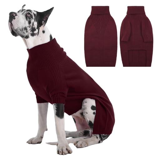 IECOii Great Dane Sweater,5XL Extra Large Sweater for Giant Breed Dogs in Winter,Turtleneck Cold Weather Knit Clothes,Machine Washable,Elastic Pullove