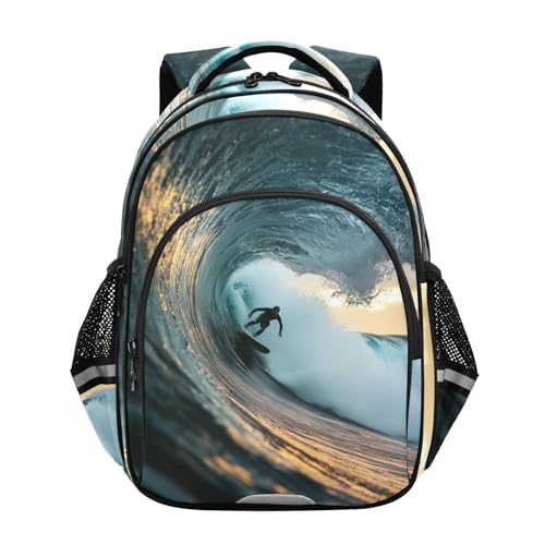 School Backpack for Boys Teen Bookbag Wave Surfer Daypack