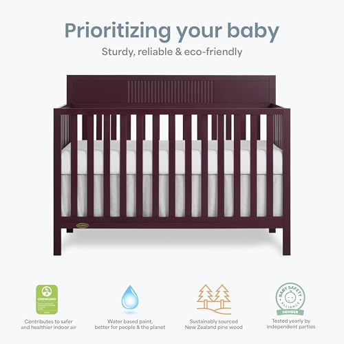Image of Dream On Me Ivy 5-in-1 Convertible Full-Size Baby Crib in Auburn, GreenGuard Gold & JPMA Certified, 3 Mattress Heights, Converts to Toddler, Day & Full-Size Bed, Safe & Stylish Nursery