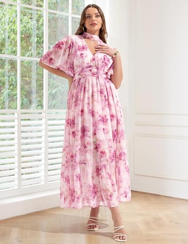 Women's 2025 Floral Summer Dress Smocked V Neck Boho Plus Size Beach Party Wedding Guest Ruffle Long Dresses2