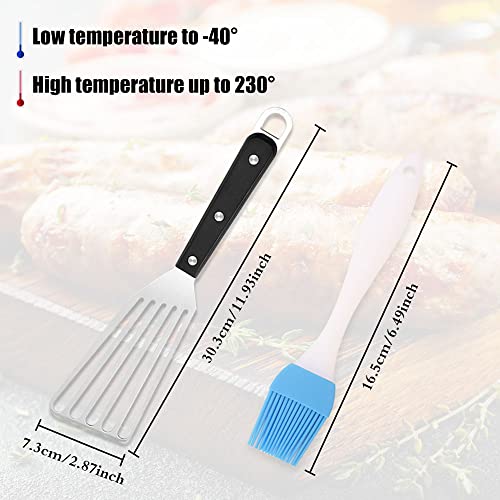 2Pcs Stainless Steel Fish Spatula, BOJVESH Metal Slotted Fish BBQ Fry Turner Shovel with Riveted Handle and 4 Pastry Brushes, Non-Stick Heat Resistant Fish Spatula for Cooking Fish Eggs Meat Barbecue - Image 2