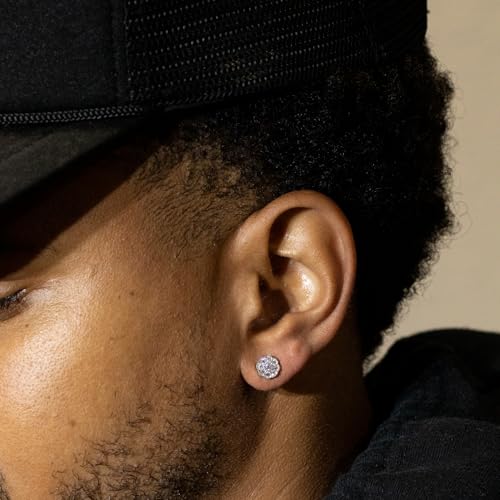 Small Unisex Brilliant Cut 925 Sterling Silver White Gold Plated Round Flower Cluster Halo Hypoallergenic Cz Men's Women's Hip Hop Circle Screw Back Stud Earrings.3