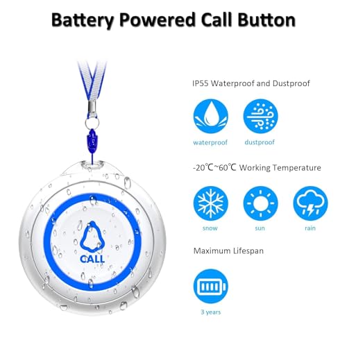 Image of Caregiver Pager, METAK Wireless Call Button for Elderly /Senior at Home, 2 Receivers + 2 SOS Buttons, Emergency Panic Call Bell, Medical Life Alert Necklace System for Patients, Disabled, Nurses
