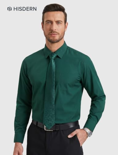 Image of HISDERN Mens Dress Shirt with Tie Pocket Square Set Classic Button Down Shirt Matching Tie Long Sleeve Shirts