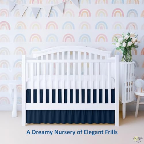 Image of Cottington Lane Navy Blue Crib Skirt Dust Ruffle 14 inch Drop, Fits 28 inch x 52 inch
