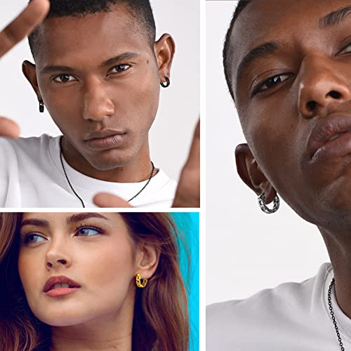 Chunky Hoop Earrings for Men Women, Skull/Infinity Pattern, Spike/Cuban Links 4 Design Options, Black/18K Gold Plated 316L Stainless Steel, Lightweight and Comfy Earrings, Come Gift Box2