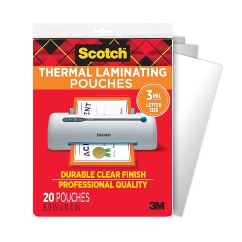 Scotch Thermal Laminating Pouches, Letter Size Laminating Sheets 8.9 x 11.4-Inches, 3 mil Thick, 20-Pack