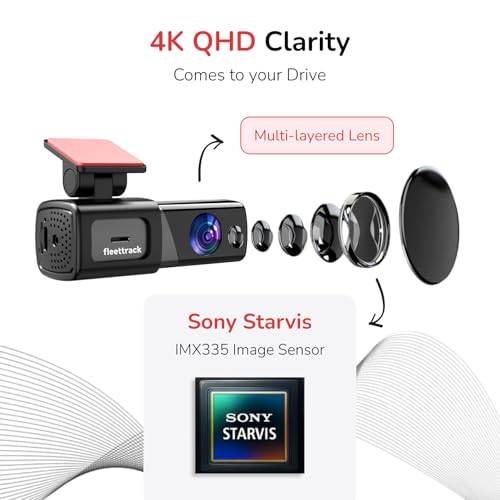 Image of Fleettrack F9 Dual DashCam for Car | 4K Front + 1080P Rear | Sony STARVIS IMX335 | 5.8GHz WiFi | 1.47 inch IPS Display | G-Sensor | Parking Mode | 140 Wide Angle | 512GB Support