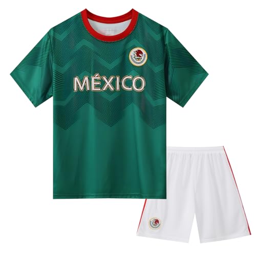 GEREISHIRE Youth Soccer Jersey Kit Boys Girls Teens Soccer Shirt Shorts Set Outdoor Sports Training Activewear Mex Green M