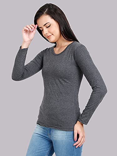 Image of FLEXIMAA Women's Cotton Plain Round Neck Full Sleeve T-Shirt