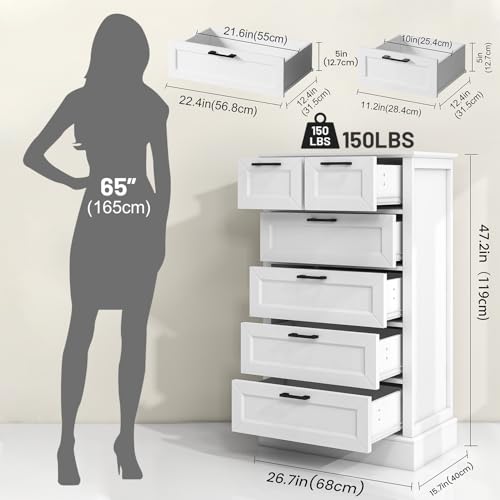 White-Dresser-with-6-Drawers-Vertical-Tall-Dresser-for-Bedroom-Wood-Dresser-for-Hallway-Living-Room-Chest-of-Drawers-for-Nursery-Entryway-47-Tall-Modern-Farmhouse-Style-Dresser White Dresser with 6 Drawers Vertical Tall Dresser for Bedroom Wood Dresser for Hallway Living Room Chest of Drawers for Nursery Entryway 47 Tall Modern Farmhouse Style Dresser