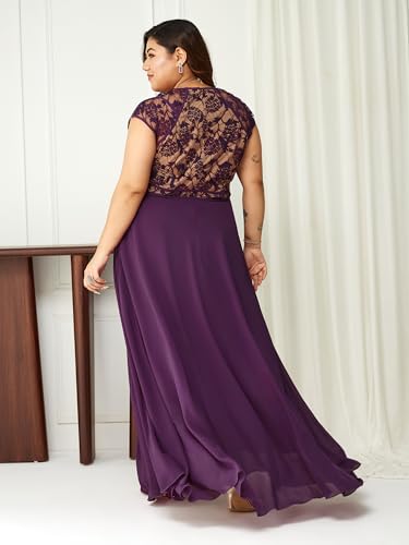 Image of Miss Chase A+ Women's Floral Printed Relaxed Fit V -Neck 3 /4Th Sleeve Georgette Maxi Dress