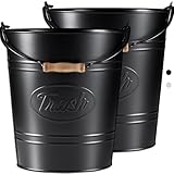 Pack 2, Rustic Farmhouse Bathroom Trash Can, Modern Country Style Galvanized Farm Metal Kitchen Trash Bucket, Large Vintage Waste Basket, Industrial Chic Bucket Garbage Can Bin, Western Garbage Pail