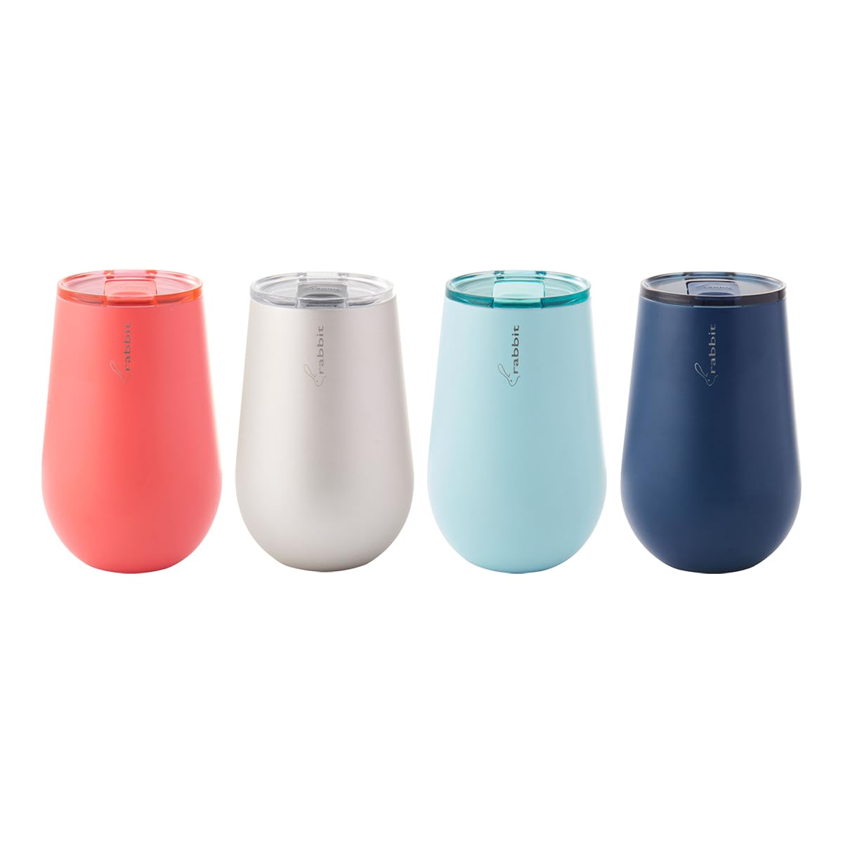 Rabbit 12 Fl Oz Stainless Steel Tumblers Set of 4 - Insulated Travel Mugs with Spill-Free Lid Double-Wall