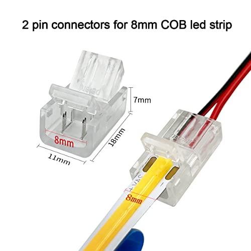 Hamrvl 12 Pack 8Mm Cob Led Strip Light Connectors 2 Pin, Led Strip To Wire Solderless Transparent Track Lighting Adapter Connection With 6M/19.68Ft Led Wire Extension Cable For White Led Tape 12/24V #TOP1