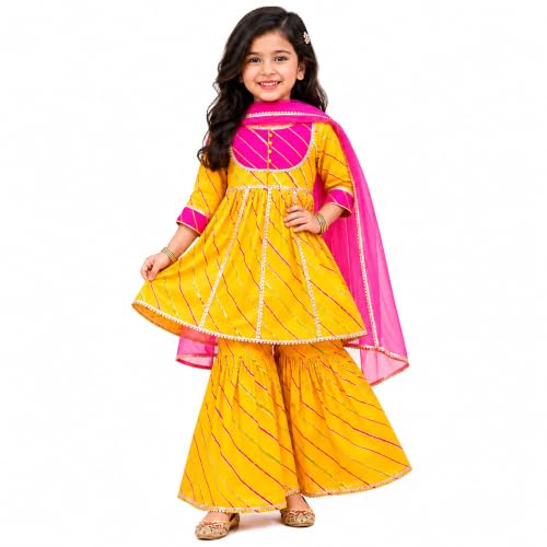 Image of LITTLE GINNIE Girls Kurta Sharara Set | Traditional Ethnic Wear for Kids