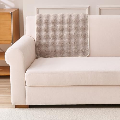 Image of HOKIPO 'FurHug' Premium Faux Rabbit Fur Anti-Slip Sofa Backrest Covers Mat | Latte Brown (AR-6289-LCF)