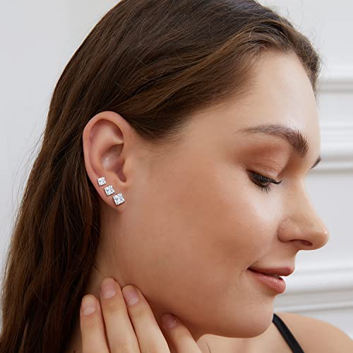 VOLUKA Titanium Flat Back Earrings - Pack of Surgical Stainless Steel Round Square Princess Cut CZ Screw Back Stud For Women Men Hypoallergenic Cubic Zirconia Earrings2