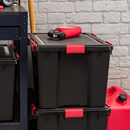 IRIS USA WeatherPro 74 Qt Storage Bins with Lids, 4 Pack, BPA-Free Plastic Gasket Box with Tight Latch and Seal, Stackable Nestable Tote Tub - Black/Red - Image 3