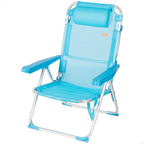 AKTIVE Silla de Playa Plegable Alta, Azul, Mide 48x60x90 cm, Multiposición, 8 Posiciones, Textileno y Aluminio, Peso soportado 110 kg, Asa Transporte, Sillas Acolchadas (62690)