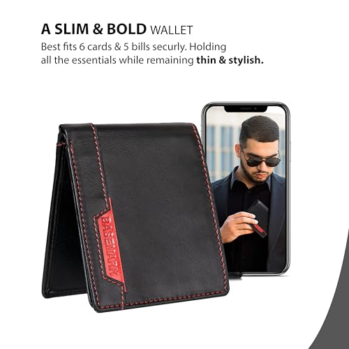 Genuine Leather Made Bi-Fold Casual, Formal, Party, Travel RFID Protected Wallet for Men-Black, Black And Red, Carry On 20 Inch, Contemporary2