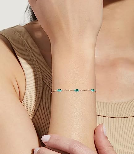 Genuine Turquoise Tennis Bracelet for Women 925 Sterling Silver Bead Chain with Green Stone December Birthstone Jewelry for Her2