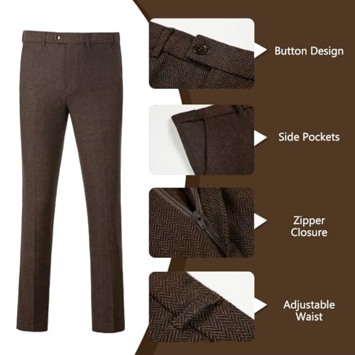 Retro Tweed Mens Suit Herringbone Slim Fit 2 Buttons Men's Jackets Sets Prom Wedding Jacket Blazer Pants Groom Tuxedo Set3