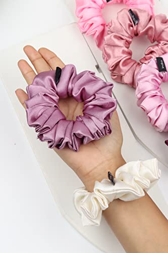 Image of Premium Satin Scrunchies for Women | Hair Bands, Ponytail Holders & Rubber Bands | Large, Fluffy, No-Damage Hair Ties | Girls Hair Accessories | Large Size | Pack of 6