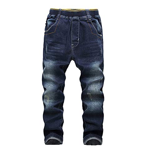 LISUEYNE Big Boys Toddler Kids Pure Cotton Denim Jeans Pants Wool Blend Jeans Thick Pants Dark Blue