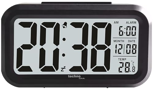 Technoline WT400 Digital Quartz Alarm Clock with Night Light and Temperature Display, Black, 135 x 75 x 48 mm - Image 2