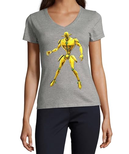 T-shirt à col en V pour femme Anime 95 coton gris haut de gamme