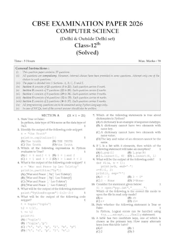 Image of Oswaal CBSE Class 12 Computer Science Question Bank | Chapter & Topic-wise Solved Papers (2017-2026) | Based on Syllabus (April 2026) | Includes 2026 Papers | For 2027 Exam