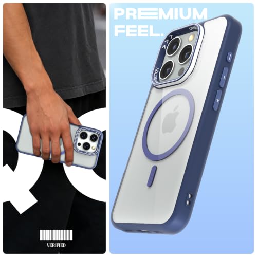 Image of Pikkme Back Cover for iPhone 16 Pro | Shockproof | Mag-Safe Compatible | Hard Transparent Back | Premium Raised Camera Protection | Bumper Case (Blue Mag-Safe)