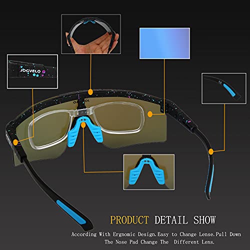 Jogvelo Polarized Sports Sunglasses, Cycling Glasses, Baseball Sunglasses With 3 Interchangeable Lens Uv400 For Men Women Youth Baseball Running Driving Golf, Black&Blue #TOP3