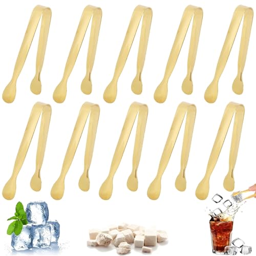 LAY STAY 10Pcs Stainless Steel Ice mini Tongs, Stainless Steel Small Kitchen Tongs, Multi-Purpose Compact Kitchen Camping Utensil, Suitable for Serving Ice Cubes, Sugar Cubes, Salad and Desserts