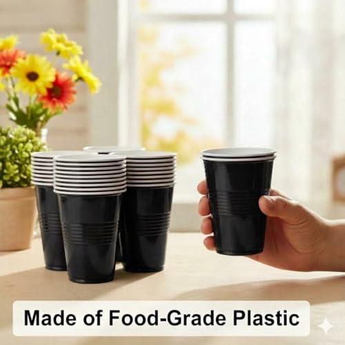 Image of FunBlast Party Drinking Glasses - 20 Pcs | 500 ML Reusable Beer Pong & Cocktail Cups | Leakproof, Strong & Durable Plastic Glass Set for Parties, Events & Celebrations (Black)