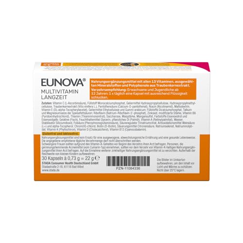 Eunova Langzeit - Nahrungsergänzungsmittel mit allen 13 Vitaminen, mit wichtigen Mineralstoffen und Carotinoiden - 1 x 30 Kapseln