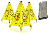 Alpine Caution Wet Floor Sign 3 Pack - Pop Up Slippery When Wet Sign, Wall Mounted Foldable Bilingual Yellow Safety Warning Caution Cone for Commercial & Office Use (20 Inches)