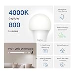 Tapo TP-Link Smart Light Bulbs - Natural Daylight, Dimmable, Compatible w/Alexa and Google Home, A60 Bulb/E27 Base, 60W Equivalent, 800LM CRI>90, 2.4GHz WiFi Only, No Hub Required, L520E(4-Pack) - Image 2