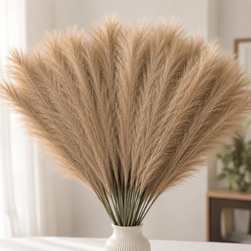 Image of SATYAM KRAFT 48 Pcs Faux Pampas Grass Small Artificial Flowers | Fake Flower for Vase Decoration, Home Decor, Office, Bedroom, Table, Balcony, Corner Styling and Craft Items Corner (48, Brown)