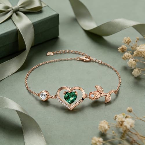 Image of 1CT Rose Heart Bracelet Moissanite Lab-Grown Sapphire Ruby Emerald&More 18K White Rose Gold Plated Anniversary Birthday Gift for Wife Girlfriend Mom Daughter Mothers Day Gift for Mom