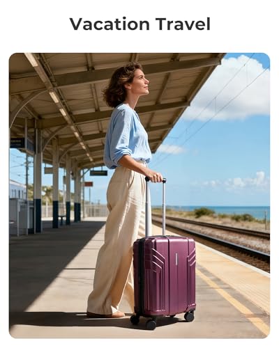 Image of BAGSMART Expandable Carry On Luggage 22x14x9 Airline Approved, Purplish Red | Spinner Wheels, TSA Lock, Lightweight Hard Shell, Suitcase,22x14x9 Airline Approved