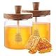 DAJAVE 2 Stück Honigspender 500ml Glas Honigtopf mit Honigbehälter und Honig Löffel, Honiggläser, Honigglas aus Akazienholz mit Deckel, Honiggläser Zum Servieren von Honig und Sirup