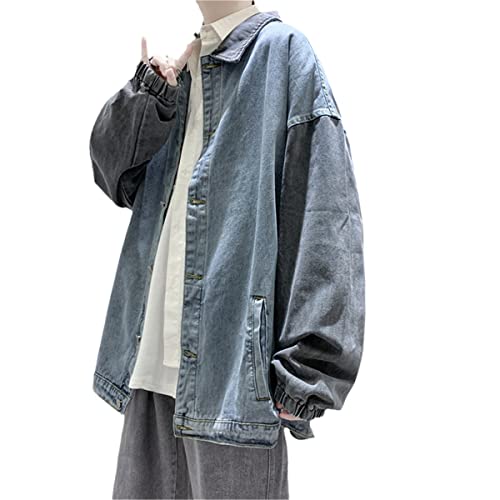 Manteau en jean ample pour homme style rétro en taille S avec patchwork coréen