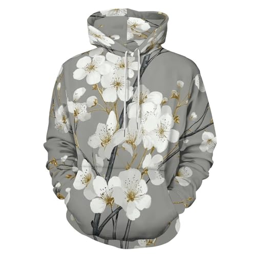 Sweat a capuche homme gris argente imprime fleurs elegantes et confort decontracte en automne